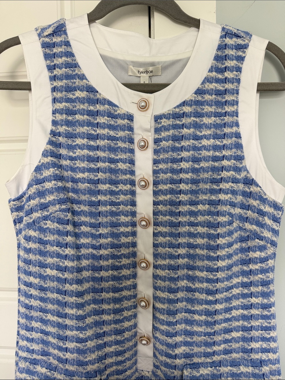 Tyler Boe Blue & White Sleeveless Tweed Shift Dress - Sz Small (NWT) - Picture 3 of 5
